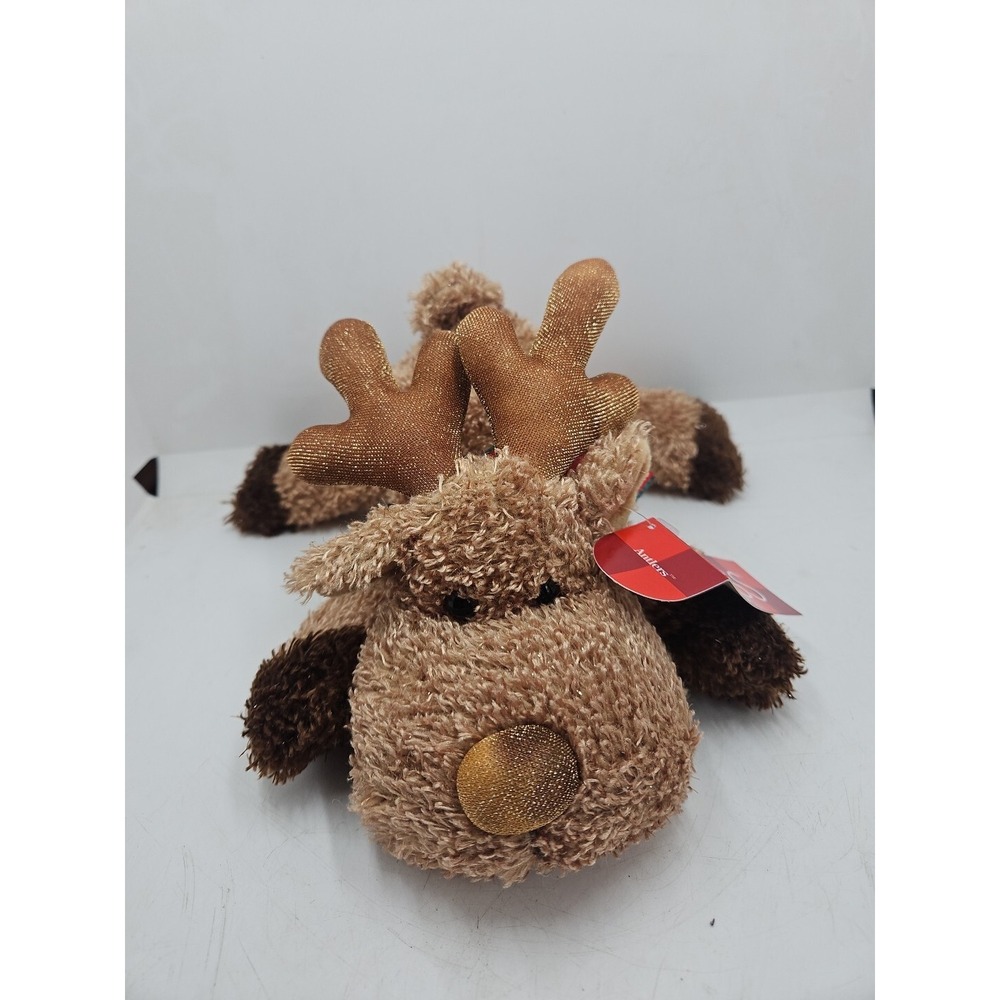 Russ Berrie Antlers Glitter Reindeer 11" Floppy Bean Bag Plush Animal NOS NEW
